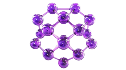 Purple molecule structure 3D render icon isolated on white background