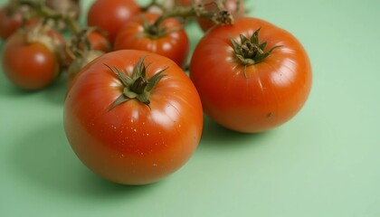Close up of red tomato branches isolated pastel background Copy space