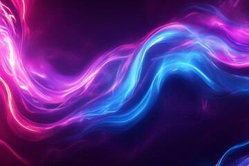 Fototapeta premium Abstract background with neon blue and purple waves, glowing energy lines, and a fantasy light effect. Digital art design for a poster or banner, with the no text in the center of the picture, in the 