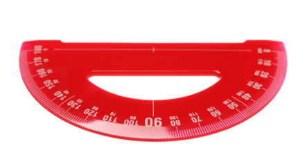 Red semicircle transparent ruler isolated on white, with clipping path	