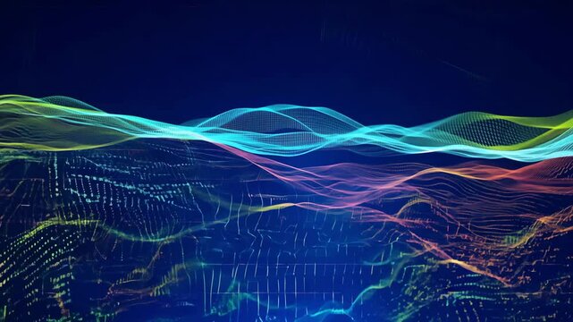 Futuristic data network with binary code, colorful digital streams abstract technology flow, AI communication concept