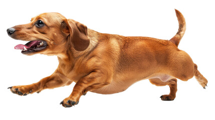 Brown dachshund running with transparent background