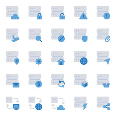 Blue color outline icons set for Database and Server.