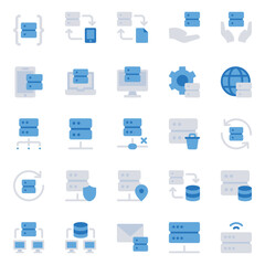 Blue color outline icons set for Database and Server.