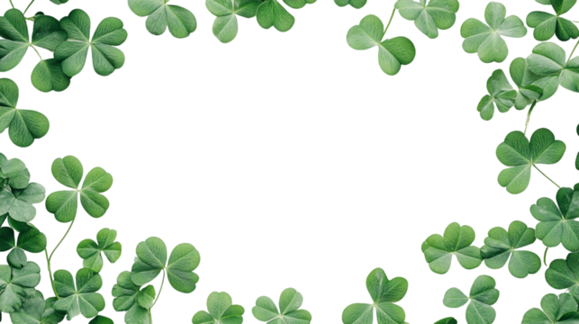 Green Clover Leaves Frame on Transparent Background, PNG