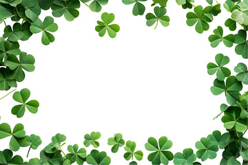 Fototapeta premium Green Clover Leaves Frame on Transparent Background, PNG