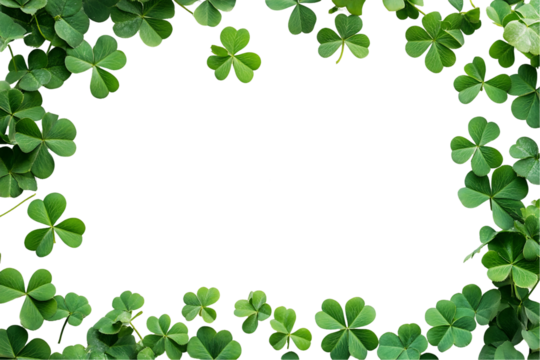 Green Clover Leaves Frame on Transparent Background, PNG