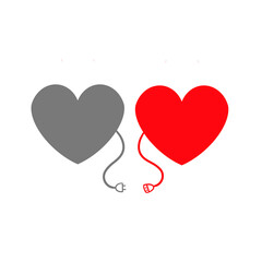 red and grey hearts on white background