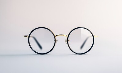 Round eyeglasses on plain white background