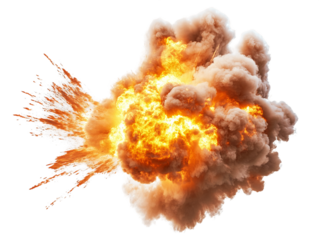 A large explosion of orange and brown smoke and fire against a Transparent Background, PNG