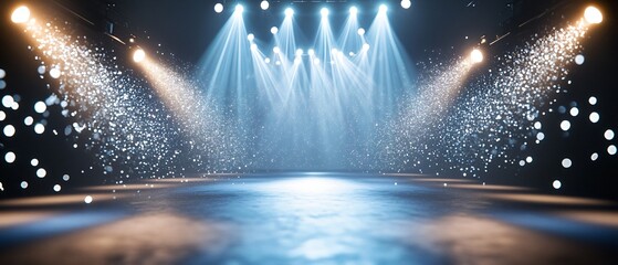 Streamlined Metallic Awards Stage in a Futuristic Corridor with Holographic Reflections. Copy space. Generative AI