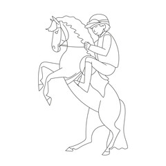 The young jockey of a real Shetland pony on its hind legs