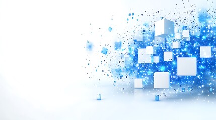 Abstract background features square blocks with digital data streams of light