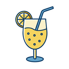 Refreshing summer cocktail icon with lemon slice and straw
