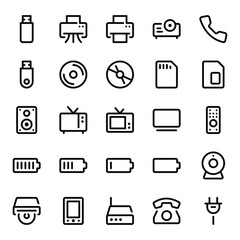 Outline icons set for Devices and hardware.