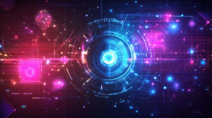 Obraz premium Abstract Futuristic Technology Background: Neon Circuits and Data Streams
