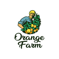 logo of man with orange plant for farm character in white background or use for chef illustration