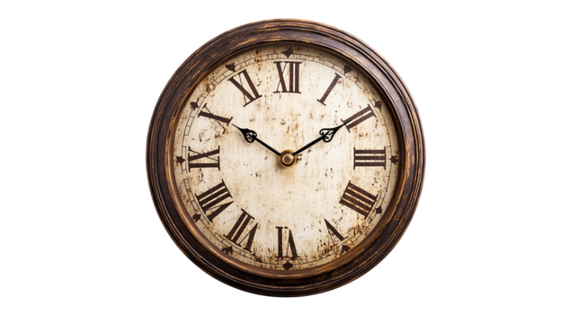 Vintage Clock With Roman Numerals On Transparent Background, PNG