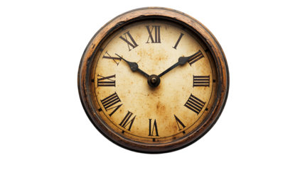 Vintage Clock With Roman Numerals On Transparent Background, PNG