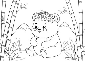 Cute Panda Bear with Flower Crown Coloring Page