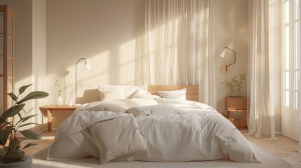 Cozy Minimalist Bedroom with Soft Lighting and Natural Elements