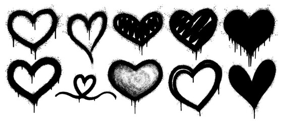 Set of graffiti spray paint heart icon. design elements for banner, flyer, street art, cards, poster, and ads. © Doa Bunda
