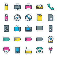 Filled outline icons set for Devices and hardware.