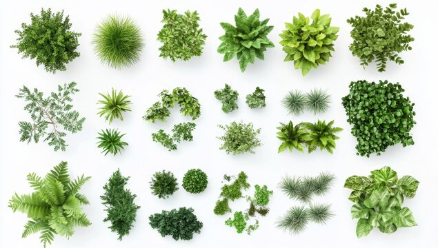 Variety of lush greenery top views