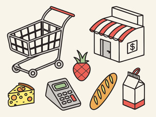 Fototapeta premium Set of Grocery Shopping and Retail Store Icons