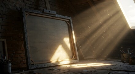 Obraz premium Sunlight Streaming Through Artist Studio Window Illuminating Canvas and Paintbrushes