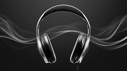 Headphones on Grey Background for Music Listening