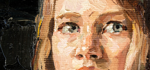 girl holding a clay jug. portrait of a woman on a black background. oil painting on canvas.