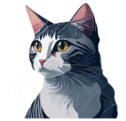 A cat in a ready position, with intricately drawn whiskers and a mysterious look.