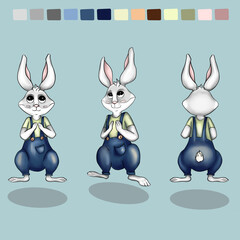 Rabbit character in three angles