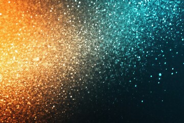 Obraz premium Grainy teal, orange, white, and yellow glowing light gradient background with noise texture for banner and poster design
