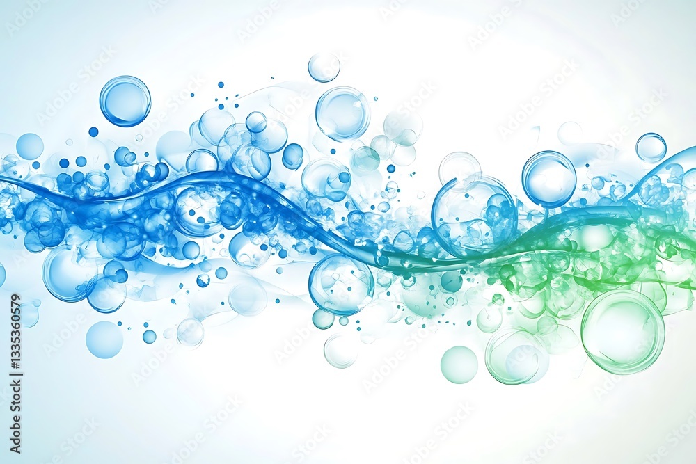 Poster a captivating abstract wave with bubbles floating on a gradient background