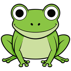 Obraz premium Vector illustration of a cute green frog with big eyes and a happy face, representing amphibians, nature, and wildlife. 