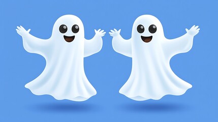 Two cute cartoon ghosts floating.