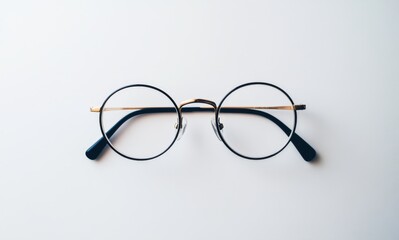 Round eyeglasses on white surface