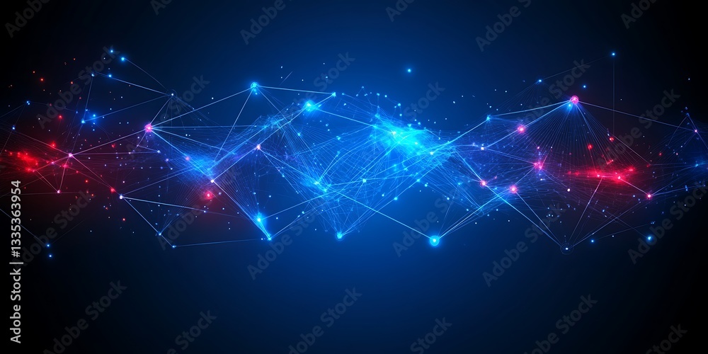 Poster abstract network connection with glowing nodes and geometric shapes