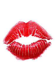 A vintage red lipstick kiss print logo beautifully displayed on a clean white background under soft studio lighting, ideal for cosmetic branding, makeup product packaging, or beauty salon advertisemen