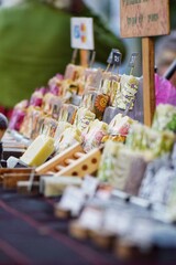 Handmade soap bars on display at craft market