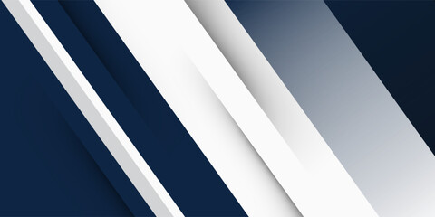 White and blue modern abstract wide banner with geometric shapes. Dark blue and white abstract background.