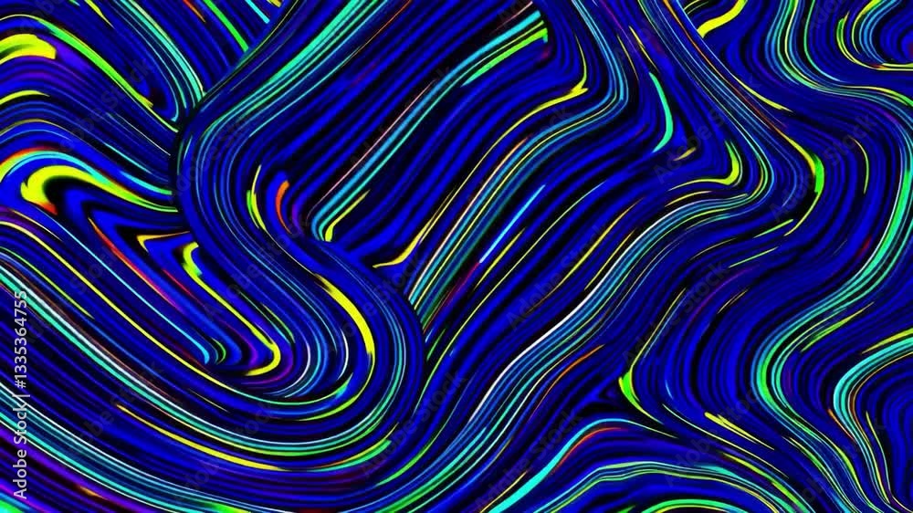 Poster colorful abstract art with swirling neon patterns in blue and yellow. modern design concept