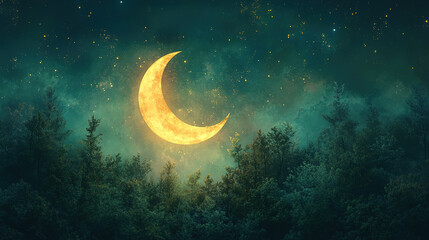 Moonlit night in enchanted forest nature scene magical atmosphere tranquil setting dreamy view