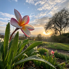 pink flower and blue sky