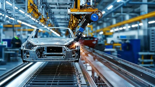 Cutting-edge robotics streamline eco-friendly electric vehicle manufacturing in modern factories.