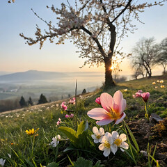 spring flowers in the morning