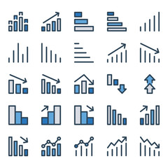 Filled blue outline icons set for Diagrams & Reports.