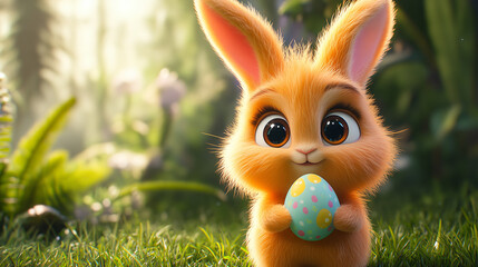 Easter cute cartoon bunny holding an egg
